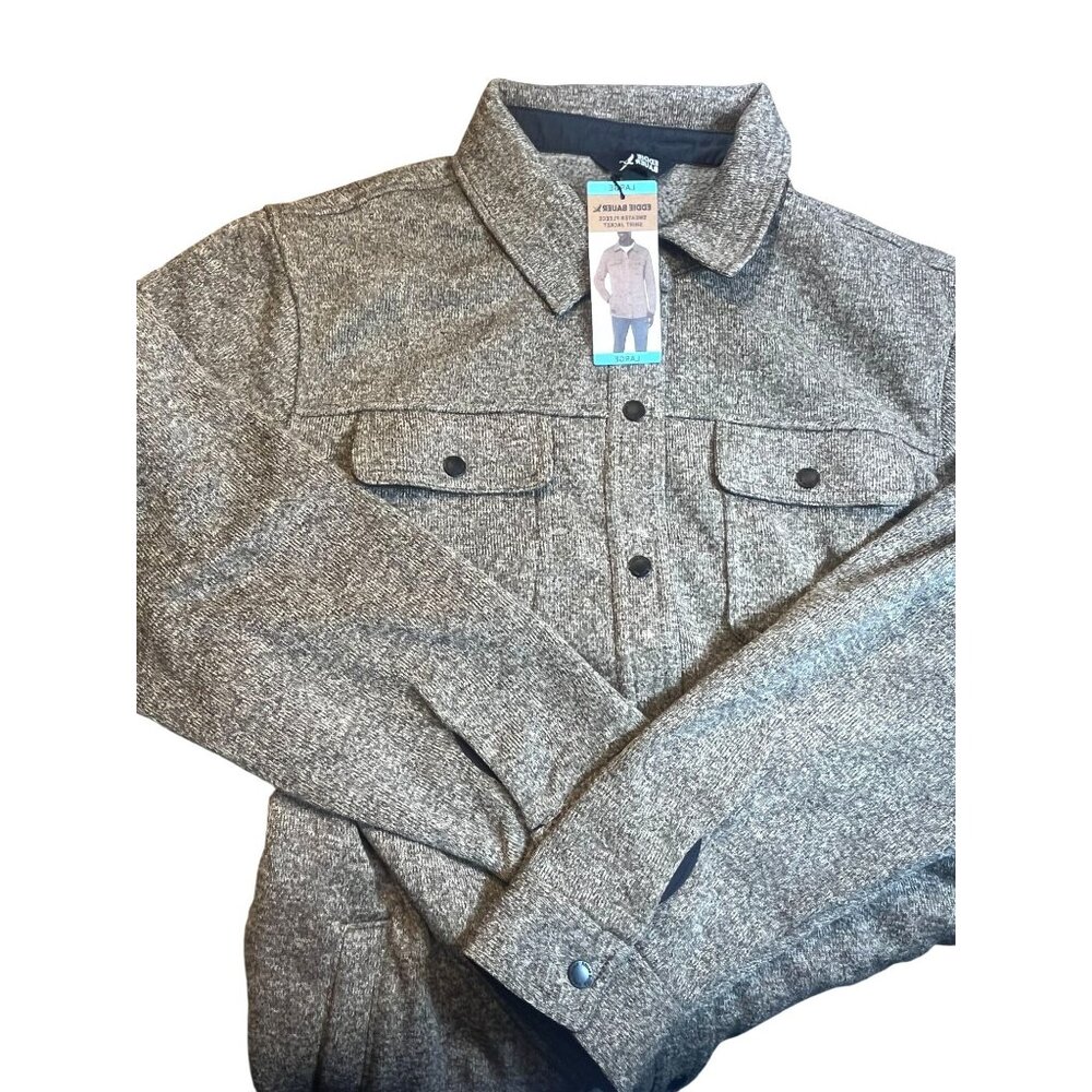 Eddie Bauer Men's Turkish Coffee Herringbone Sweater Fleece Shirt Jacket With Sn